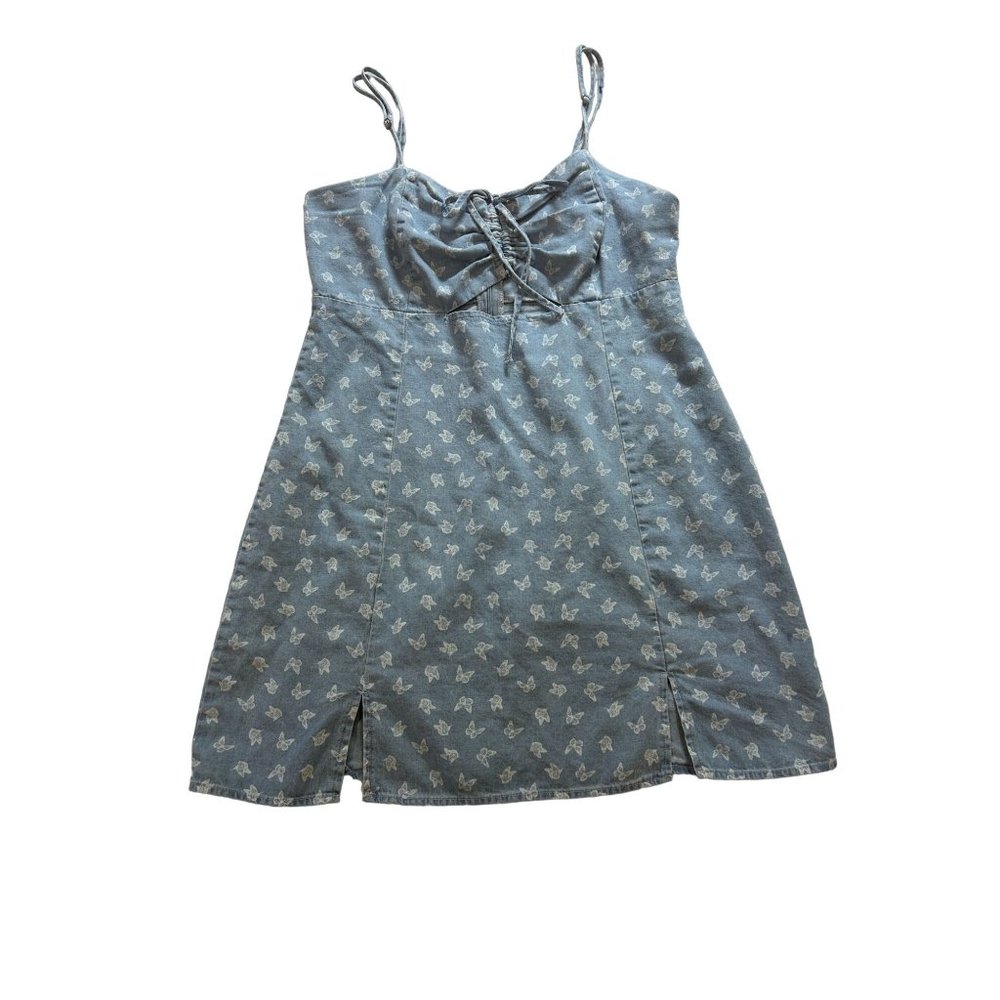 Vintage Y2K Aeropostale Butterfly Print Denim Mini Sundress | Size L